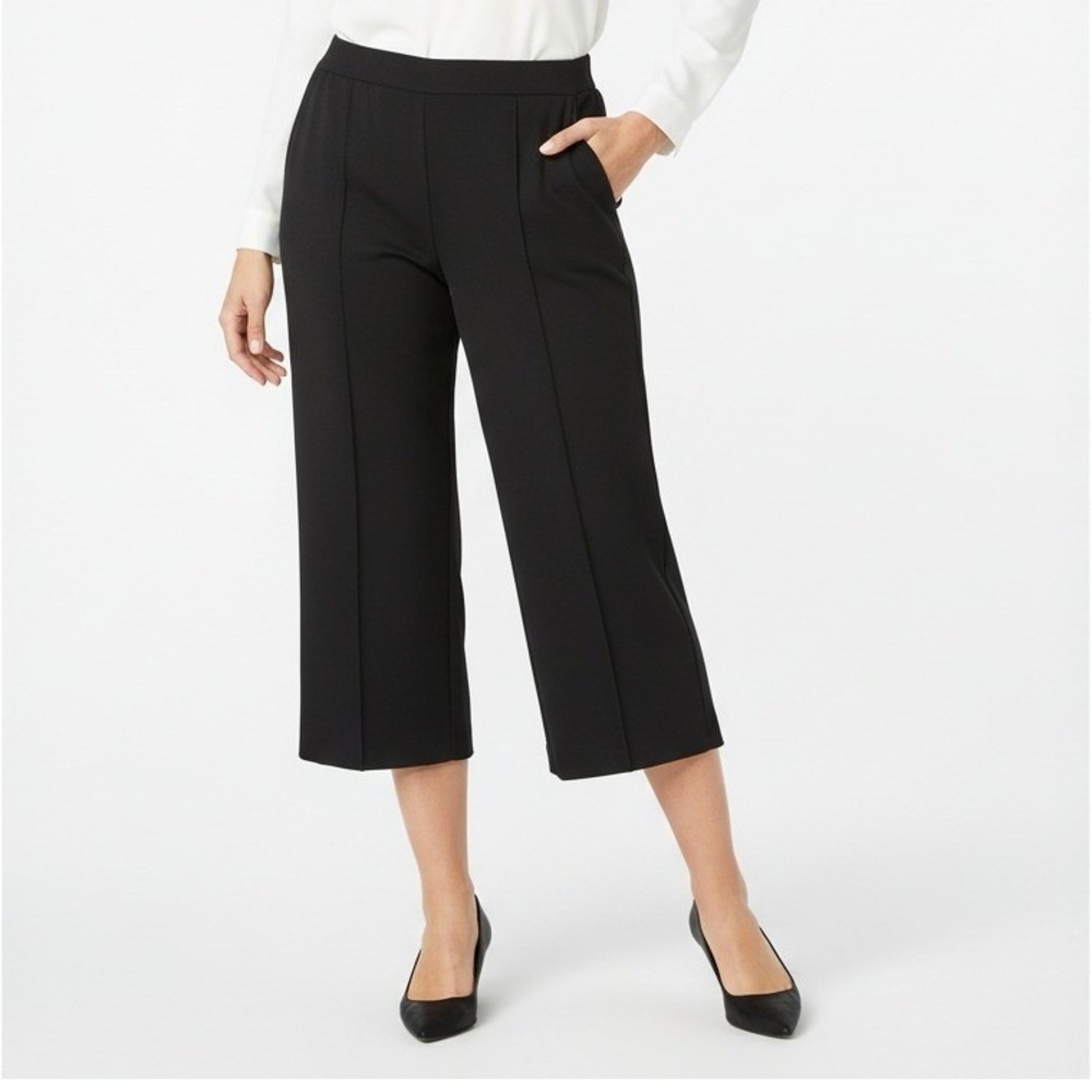 Cato Women Black Pintuck Crop High Rise Pants Office Business Casual 26/28WP